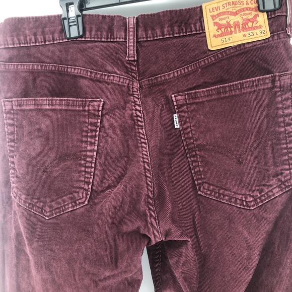 Levi's 514 Slim Straight Corduroy Pants Mens 33x32 Burgundy / Maroon - Picture 1 of 9